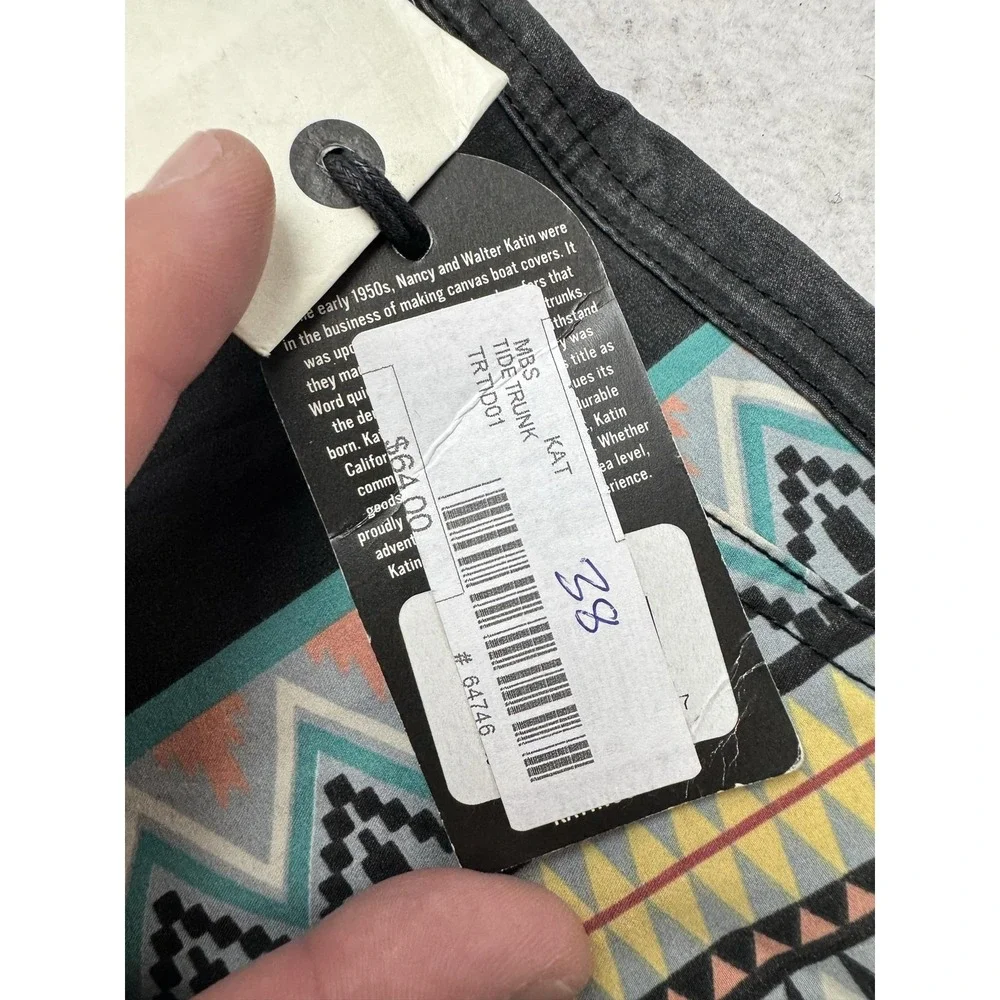 Katin Tide Trunk Board Shorts Mens 38 Black Aztec Swim Trunks Surf Beach